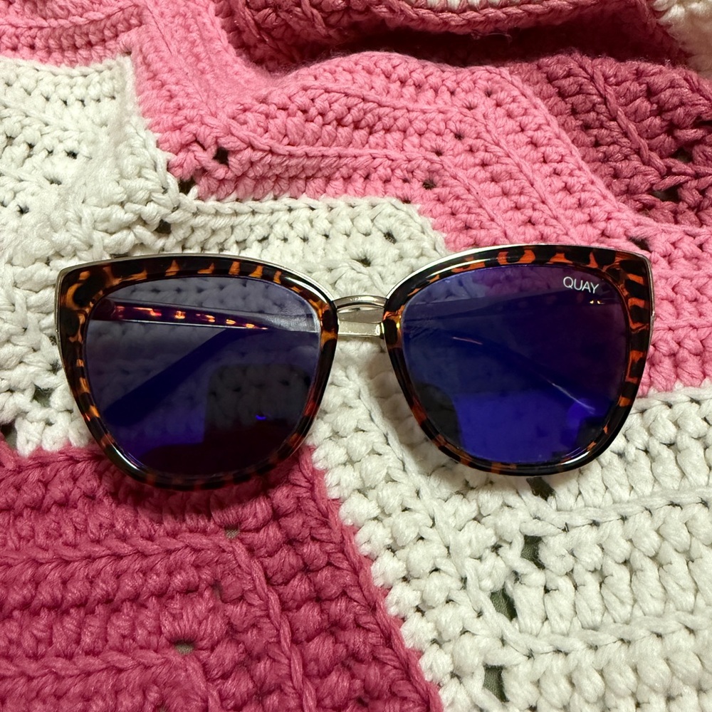 Quay Australia Leopard Frame Sunglasses with Deep Blue Lenses